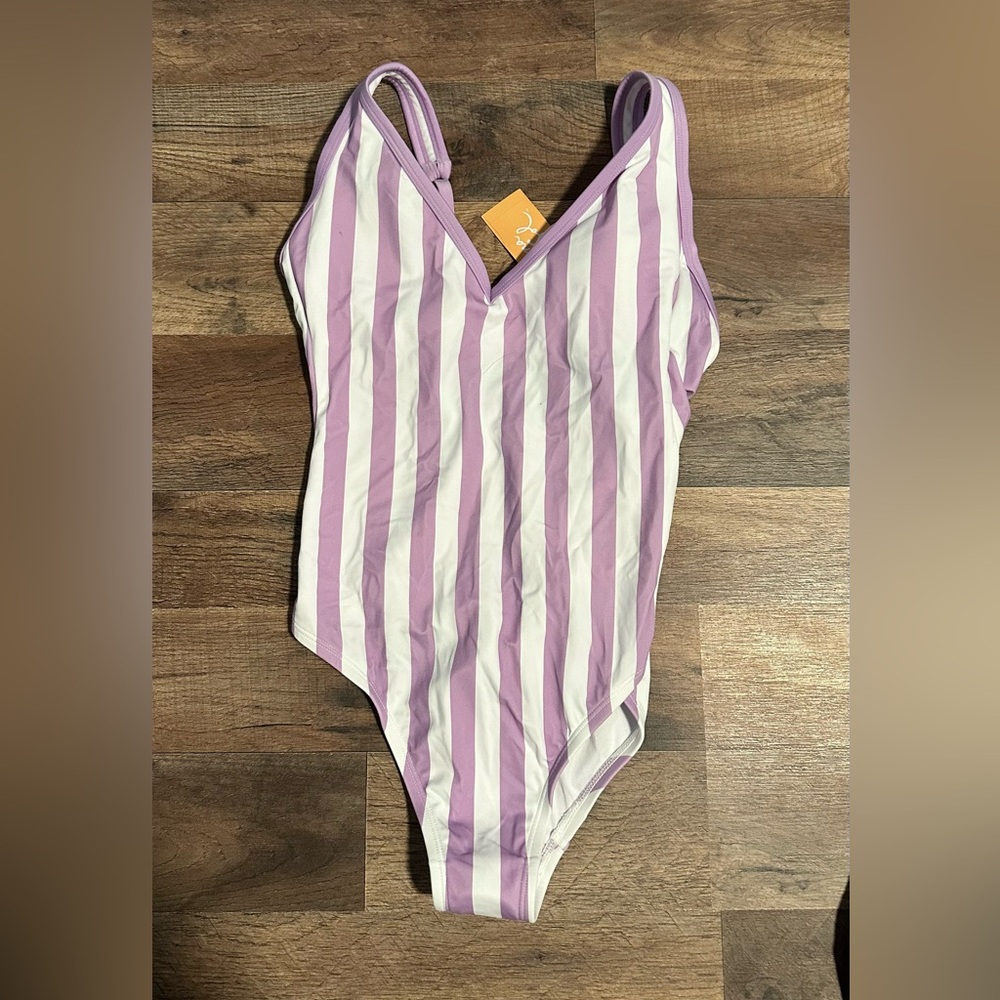 New Woman’s Purple and White One Piece Swim Suit
